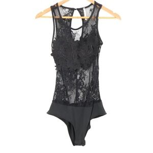 Black Lace Bodysuit Women's Sheer Floral Dark Fairy Lingerie Whimsigoth Size S